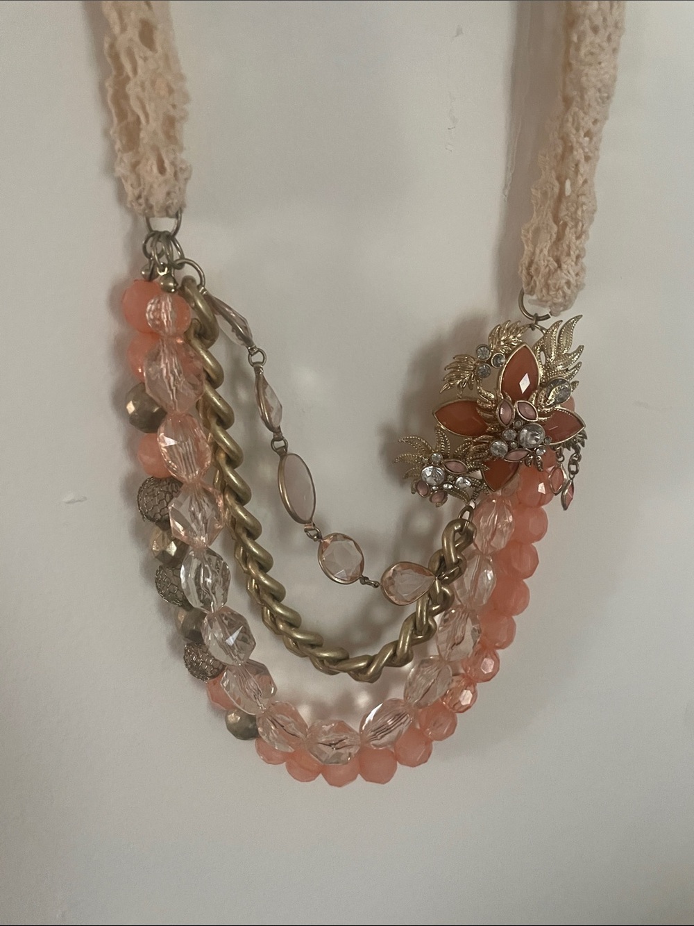 Floral Coral Multi-Strand Statement Necklace